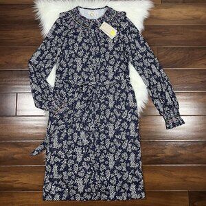 Boden Women's Size US 8 / UK 12 Long‎ Blue Leafy Sprig Smocked Jersey Dress